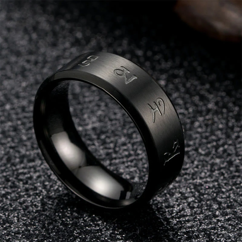 Anello di equilibrio in acciaio al titanio con mantra Jambhala nero Buddha Stones - Image 3