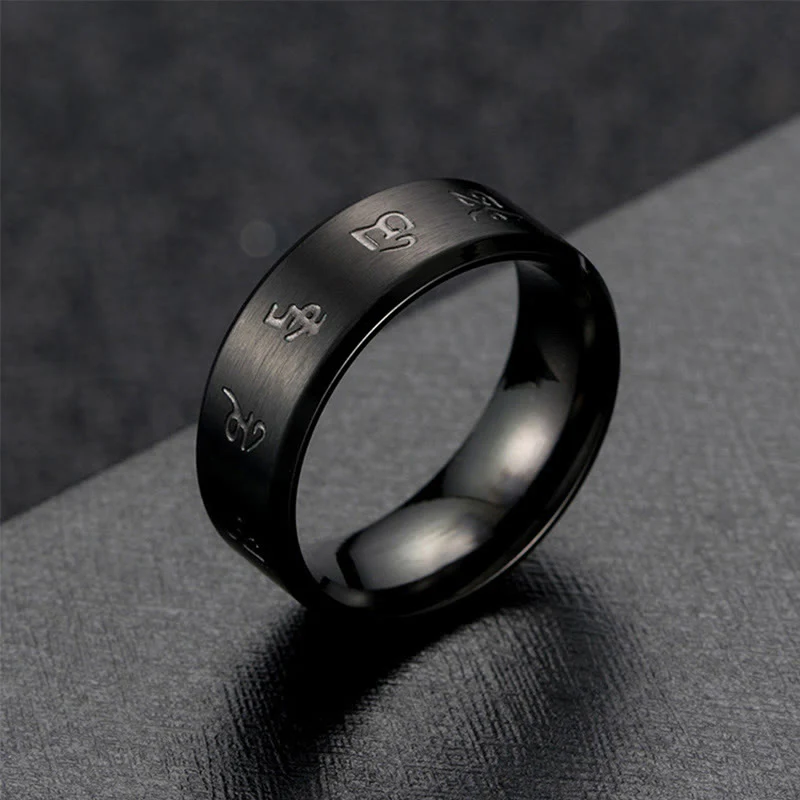Anello di equilibrio in acciaio al titanio con mantra Jambhala nero Buddha Stones - Image 4