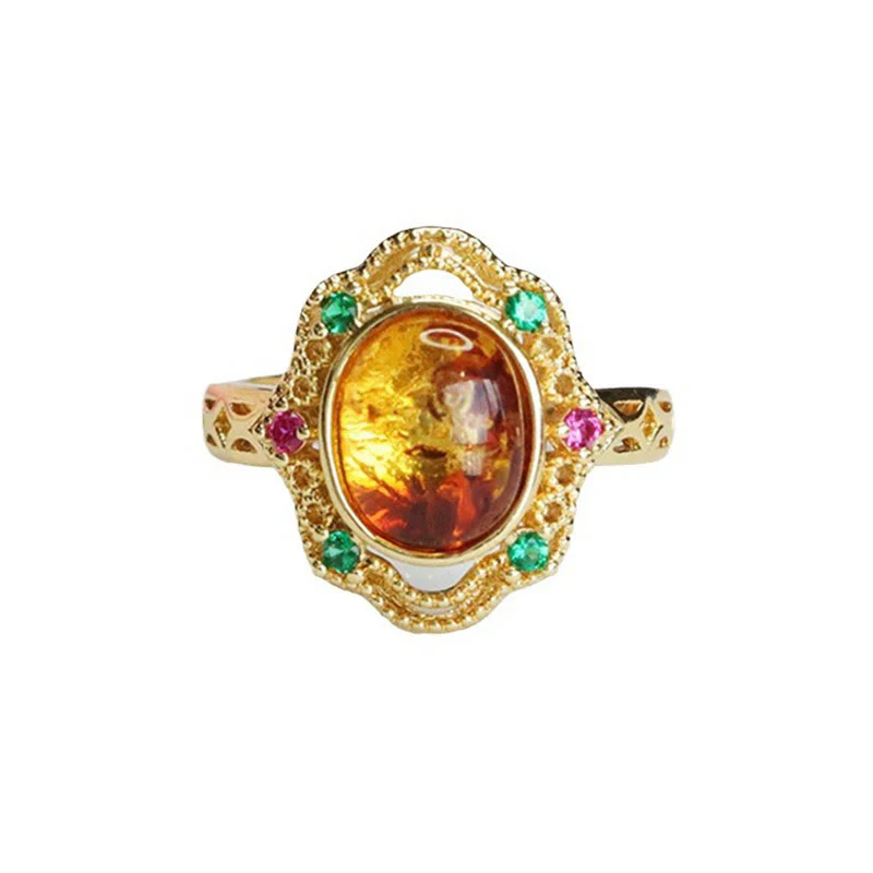Anello di fiducia in Buddha Stones con fiore di ambra cava in pizzo - Image 8