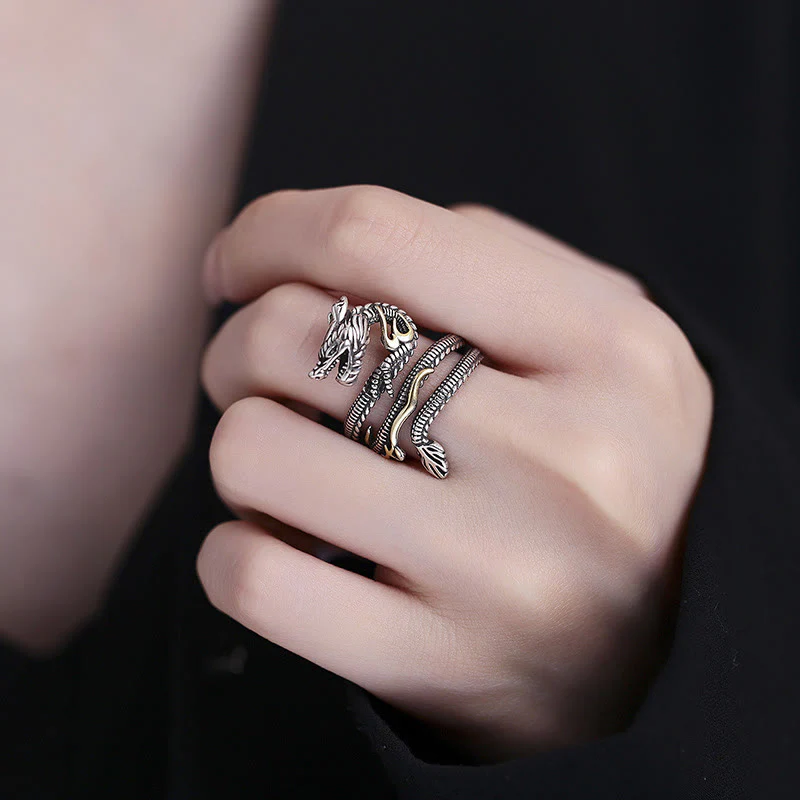 Anello di forza in rame con motivo drago vintage Buddha Stones - Image 3