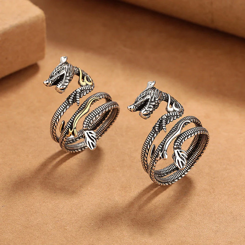 Anello di forza in rame con motivo drago vintage Buddha Stones - Image 5
