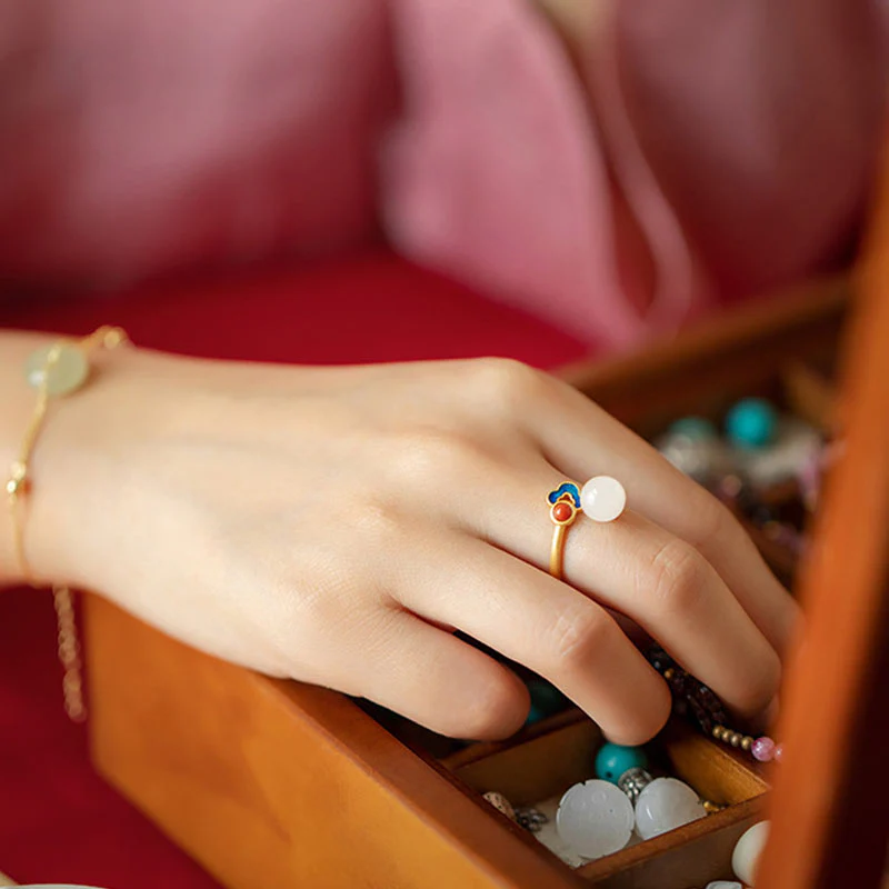 Anello di giada bianca con nuvola propizia e benedizione - Image 5