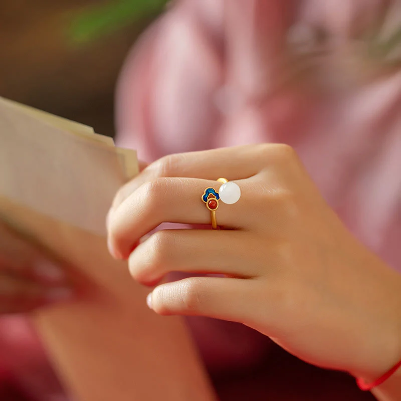 Anello di giada bianca con nuvola propizia e benedizione - Image 6