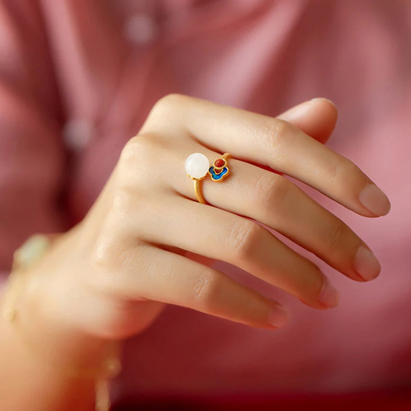 Anello di giada bianca con nuvola propizia e benedizione - Image 7