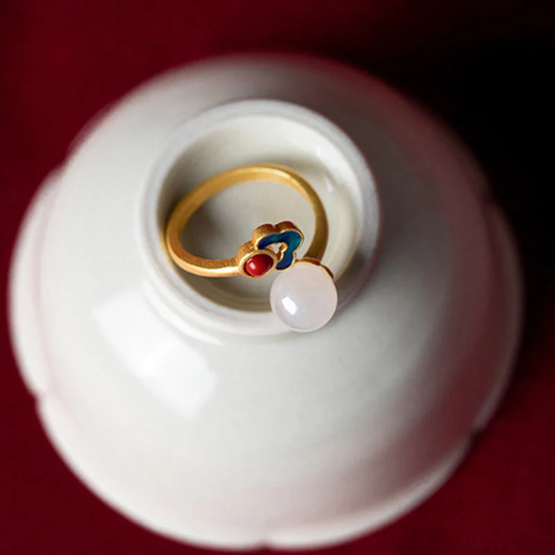 Anello di giada bianca con nuvola propizia e benedizione - Image 8