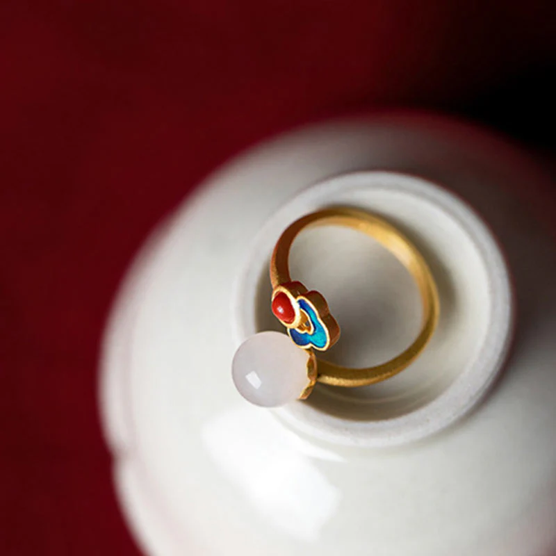 Anello di giada bianca con nuvola propizia e benedizione - Image 9