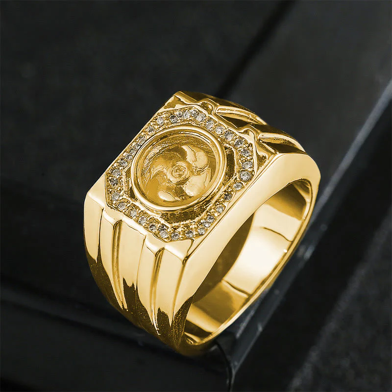 Anello di guarigione a forma di mulino a vento in ottone e rame placcato oro con Buddha Stones - Image 2