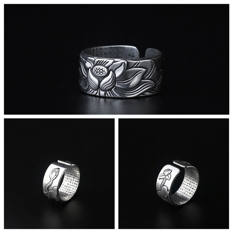 Anello di illuminazione in rame bianco con loto tibetano Buddha Stones - Image 6