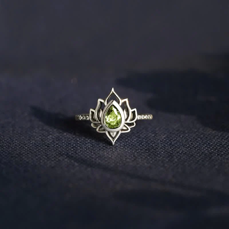 Anello di protezione con benedizione in zircone e loto in argento sterling Buddha Stones - Image 12
