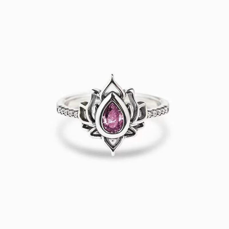 Anello di protezione con benedizione in zircone e loto in argento sterling Buddha Stones - Image 13