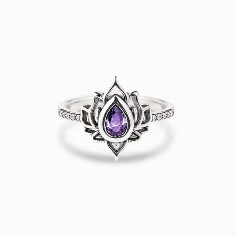 Anello di protezione con benedizione in zircone e loto in argento sterling Buddha Stones - Image 3