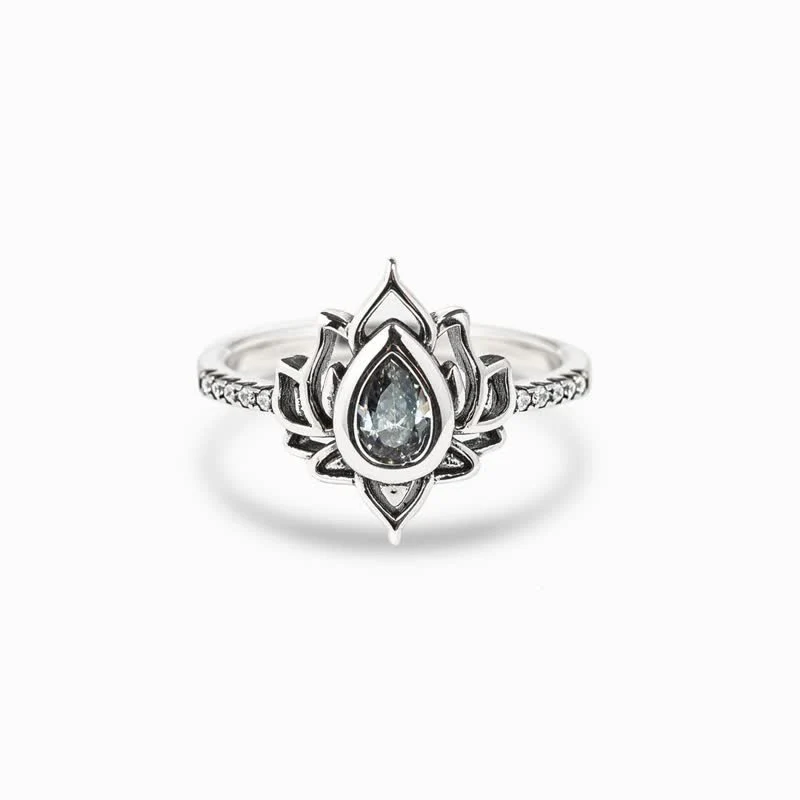 Anello di protezione con benedizione in zircone e loto in argento sterling Buddha Stones - Image 4
