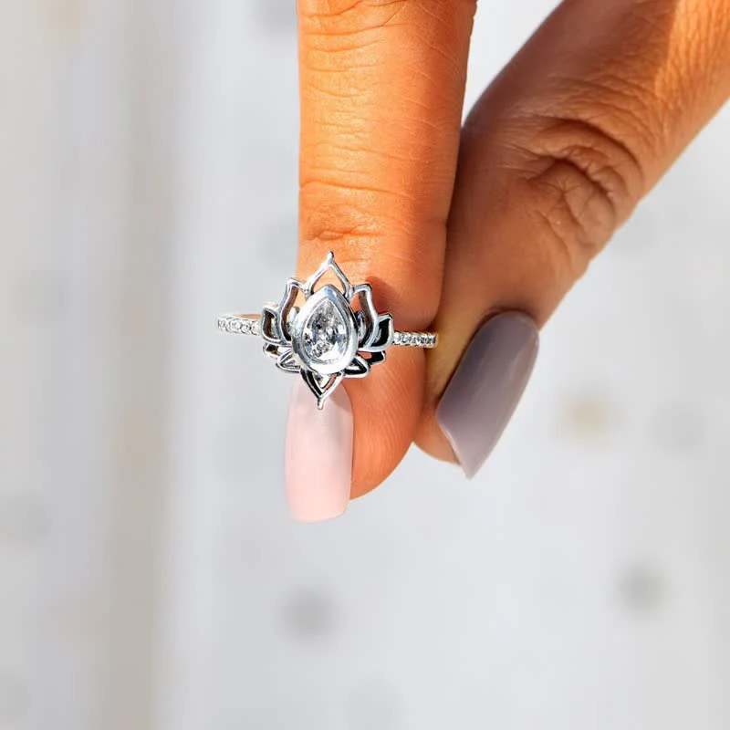 Anello di protezione con benedizione in zircone e loto in argento sterling Buddha Stones - Image 7