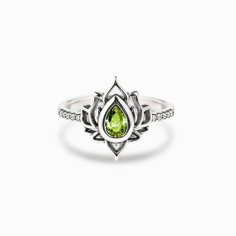 Anello di protezione con benedizione in zircone e loto in argento sterling Buddha Stones - Image 9