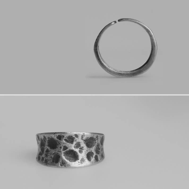 Anello di protezione con motivo a texture a rilievo in argento sterling 925 Buddha Stones - Image 7