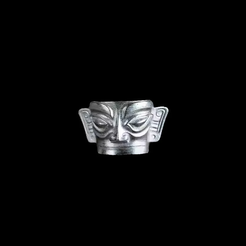 Anello di protezione per maschera Sanxingdui in argento sterling 999 Buddha Stones e fusione a mano - Image 11