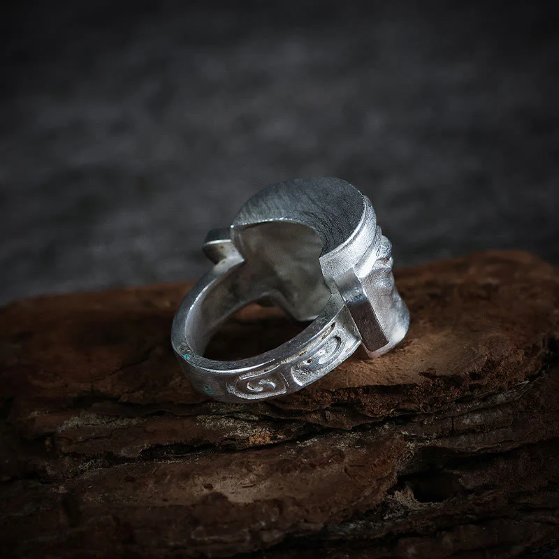 Anello di protezione per maschera Sanxingdui in argento sterling 999 Buddha Stones e fusione a mano - Image 5