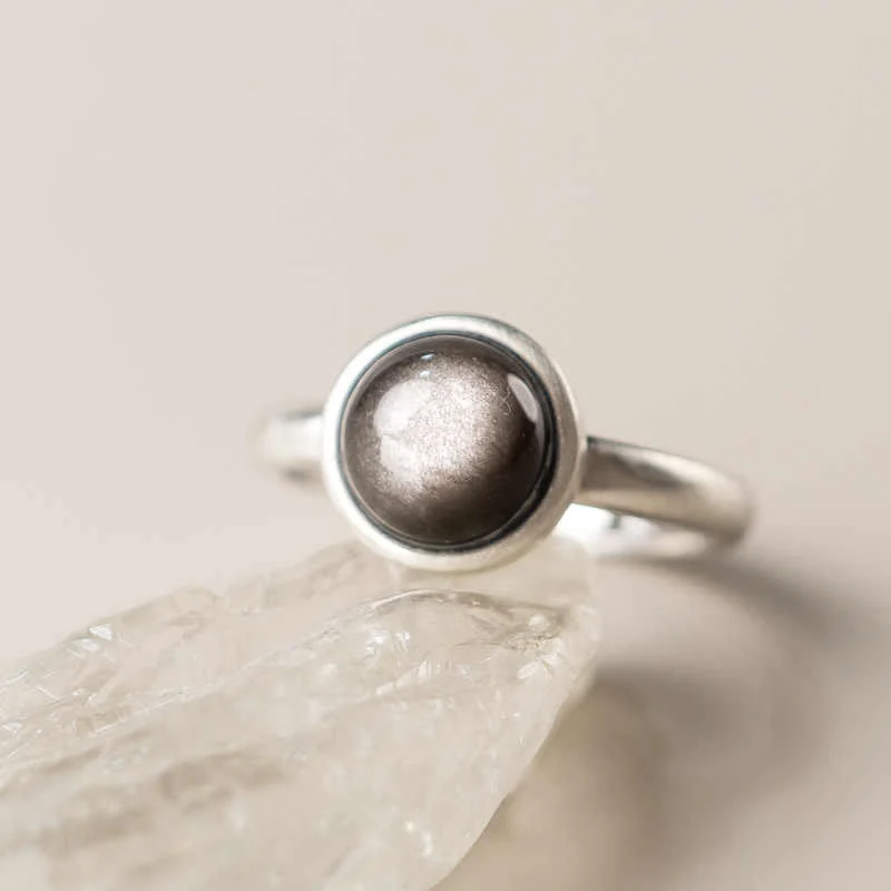Anello di protezione regolabile in argento sterling 925 con Buddha Stones e ossidiana lucida naturale - Image 11