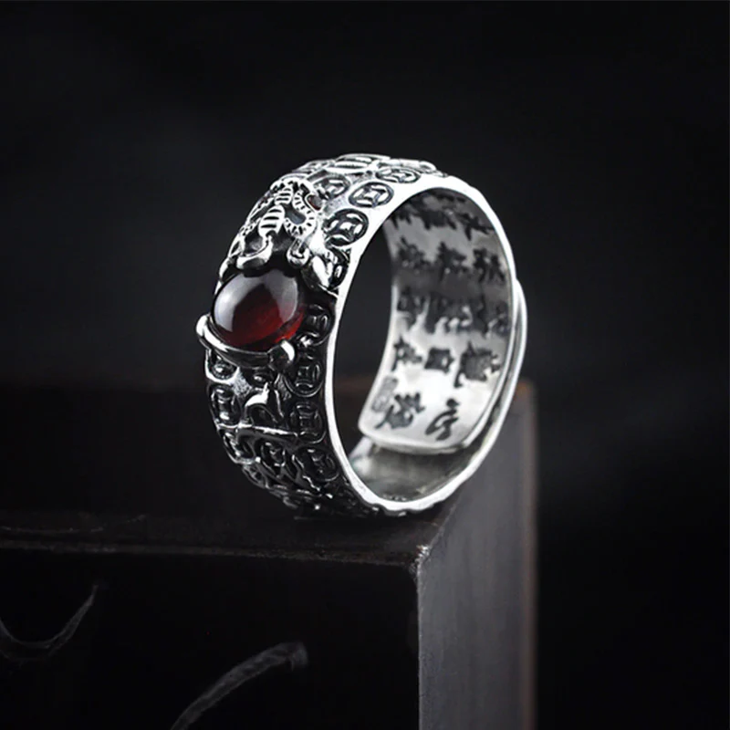 Anello di ricchezza in granato rosso PiXiu FengShui Buddha Stones - Image 2