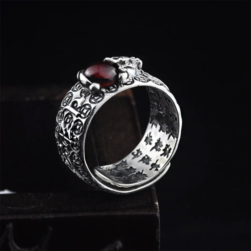 Anello di ricchezza in granato rosso PiXiu FengShui Buddha Stones - Image 3