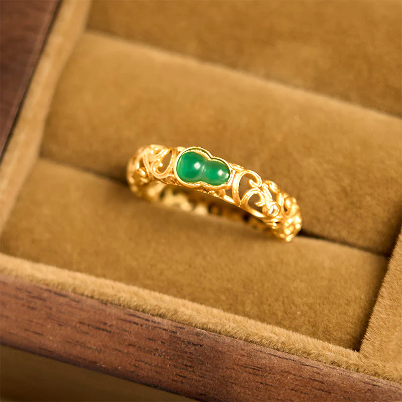 Anello di ricchezza in lega di rame con calcedonio verde zucca vintage Buddha Stones - Image 2