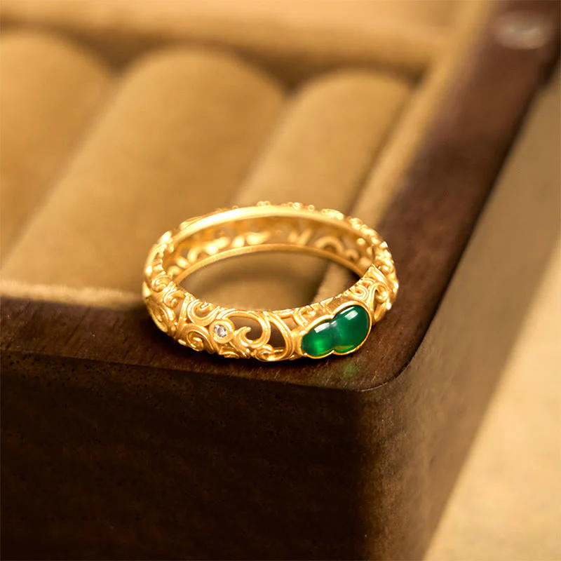 Anello di ricchezza in lega di rame con calcedonio verde zucca vintage Buddha Stones - Image 3
