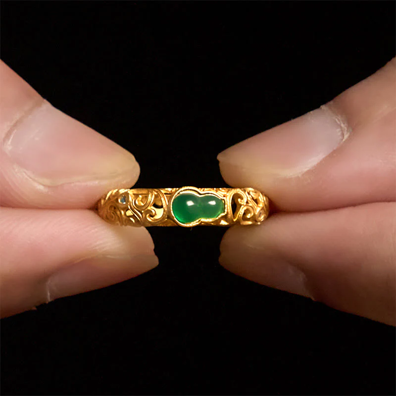 Anello di ricchezza in lega di rame con calcedonio verde zucca vintage Buddha Stones - Image 5