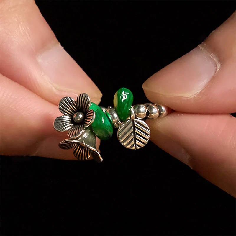 Anello elastico portafortuna in lega di rame con motivo floreale e Buddha Stones - Image 10