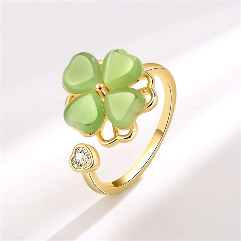 Anello girevole Buddha Stones Cat's Eye Four Leaf Clover Zircone Love - Image 2