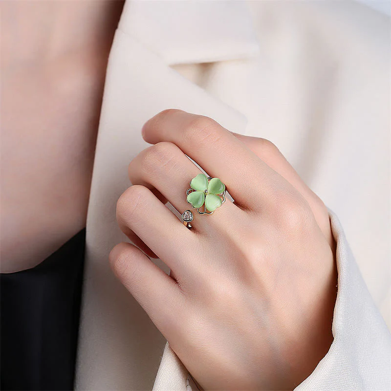 Anello girevole Buddha Stones Cat's Eye Four Leaf Clover Zircone Love - Image 3