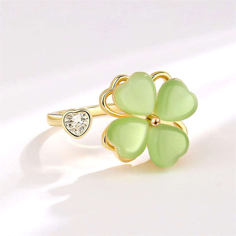 Anello girevole Buddha Stones Cat's Eye Four Leaf Clover Zircone Love - Image 4