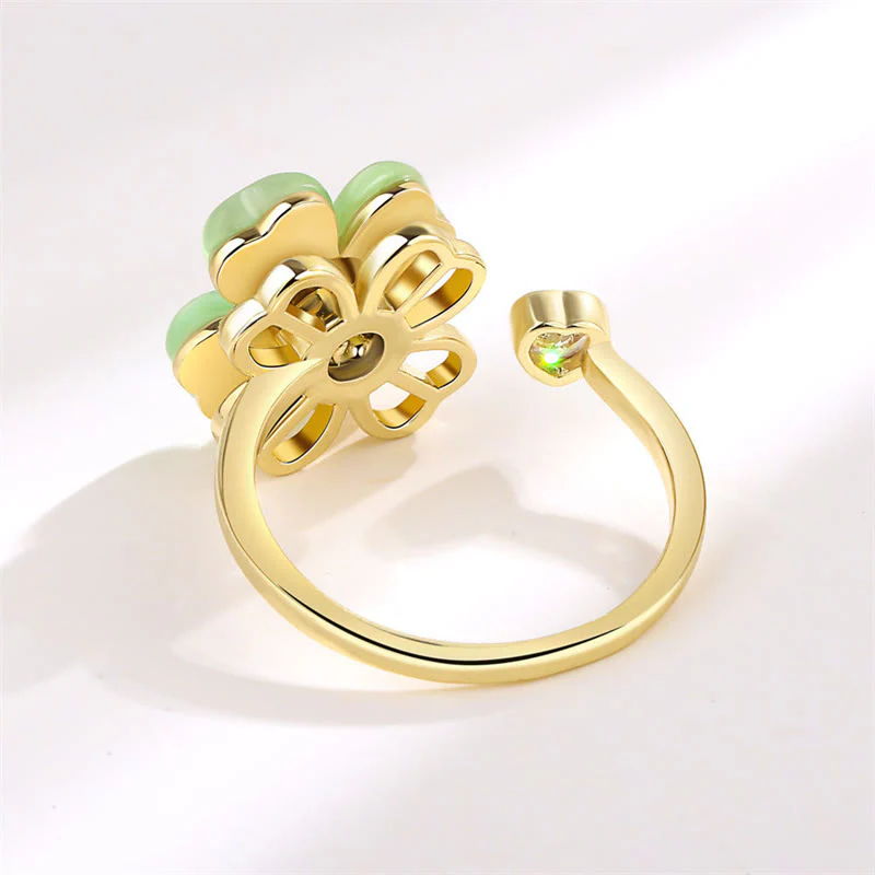 Anello girevole Buddha Stones Cat's Eye Four Leaf Clover Zircone Love - Image 5