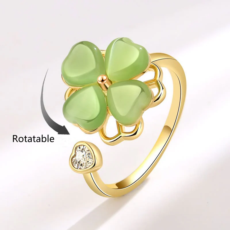 Anello girevole Buddha Stones Cat's Eye Four Leaf Clover Zircone Love - Image 6