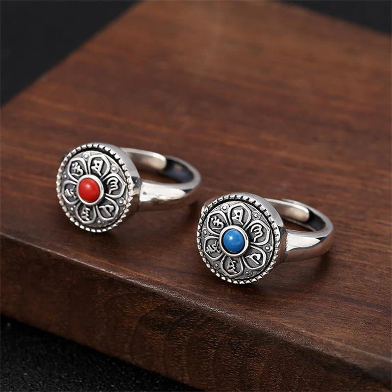 Anello girevole con Buddha Stones tibetano Om Mani Padme Hum Peace