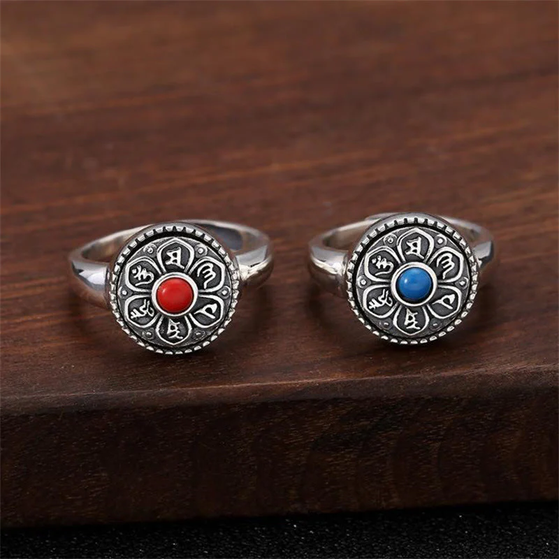 Anello girevole con Buddha Stones tibetano Om Mani Padme Hum Peace - Image 14
