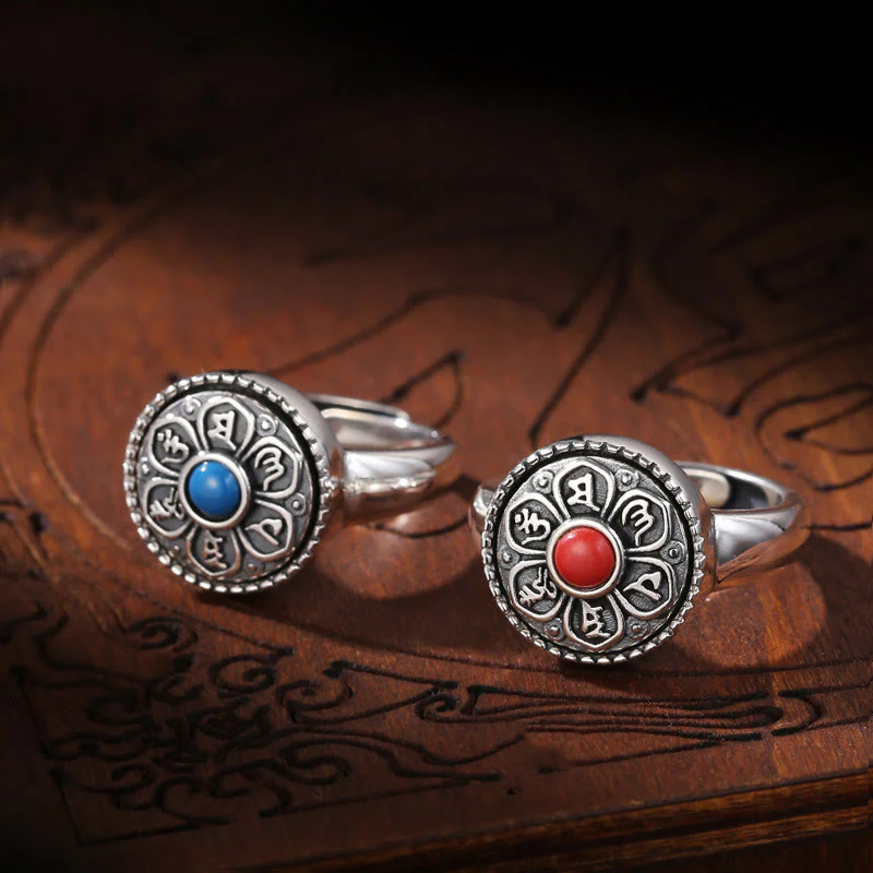 Anello girevole con Buddha Stones tibetano Om Mani Padme Hum Peace - Image 15