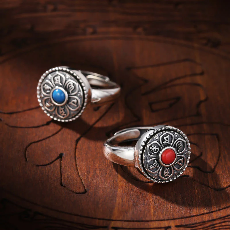 Anello girevole con Buddha Stones tibetano Om Mani Padme Hum Peace - Image 16