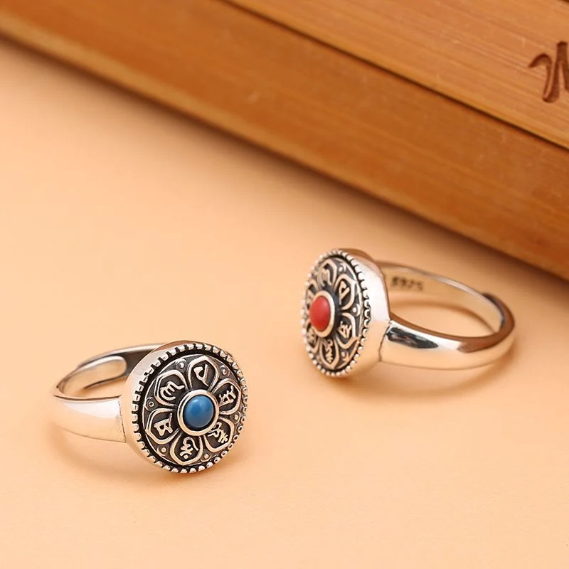 Anello girevole con Buddha Stones tibetano Om Mani Padme Hum Peace - Image 17