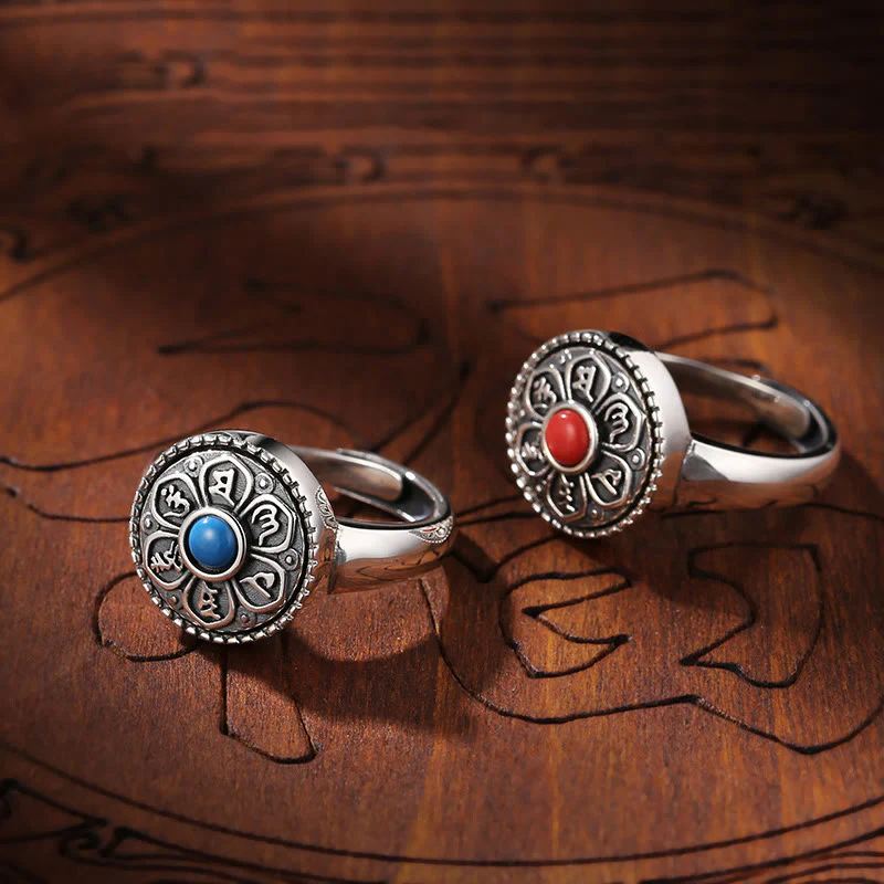 Anello girevole con Buddha Stones tibetano Om Mani Padme Hum Peace - Image 19