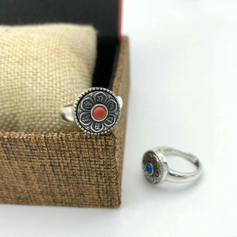 Anello girevole con Buddha Stones tibetano Om Mani Padme Hum Peace - Image 22
