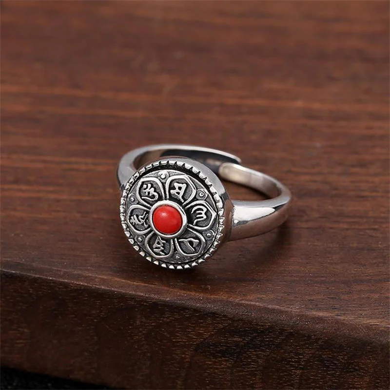 Anello girevole con Buddha Stones tibetano Om Mani Padme Hum Peace - Image 3
