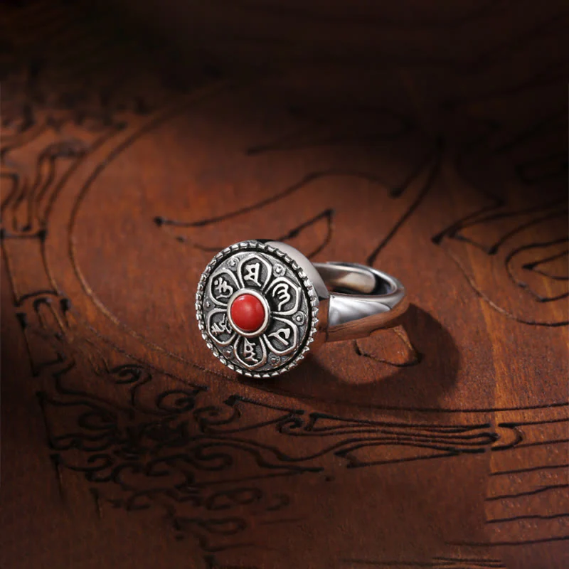 Anello girevole con Buddha Stones tibetano Om Mani Padme Hum Peace - Image 5