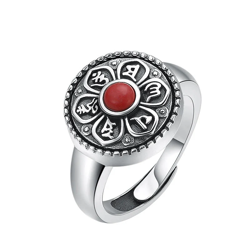 Anello girevole con Buddha Stones tibetano Om Mani Padme Hum Peace - Image 8