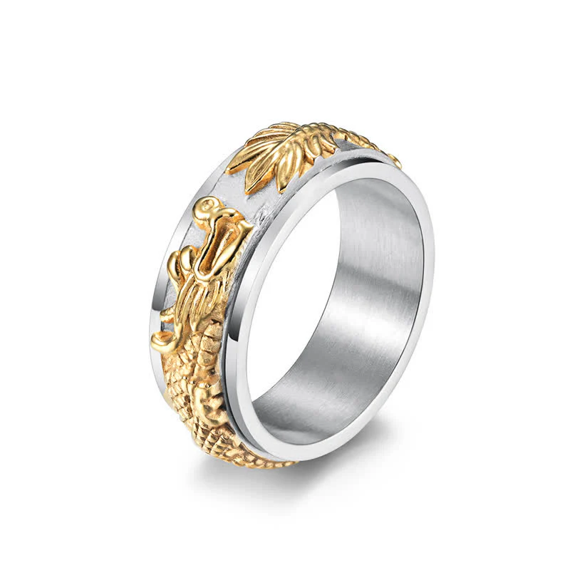 Anello girevole di stimolazione in acciaio al titanio con Buddha Stones drago