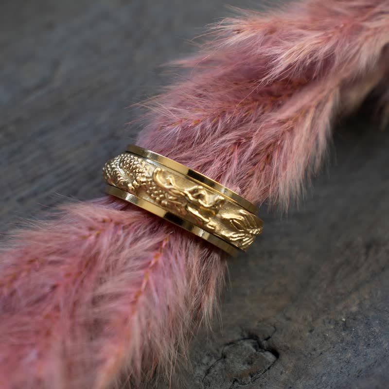 Anello girevole di stimolazione in acciaio al titanio con Buddha Stones drago - Image 10