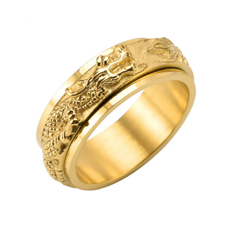Anello girevole di stimolazione in acciaio al titanio con Buddha Stones drago - Image 13