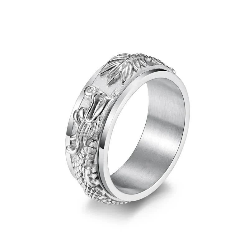 Anello girevole di stimolazione in acciaio al titanio con Buddha Stones drago - Image 14