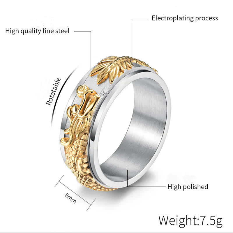 Anello girevole di stimolazione in acciaio al titanio con Buddha Stones drago - Image 16
