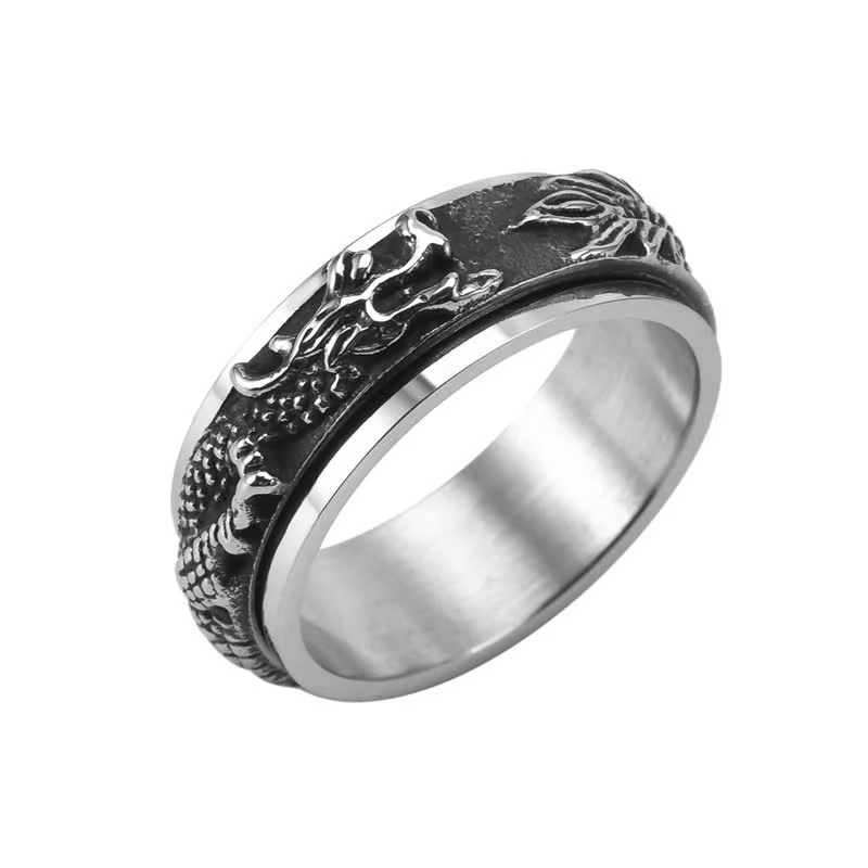 Anello girevole di stimolazione in acciaio al titanio con Buddha Stones drago - Image 17