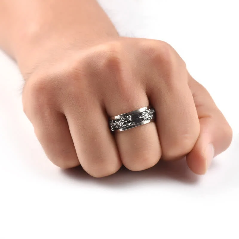 Anello girevole di stimolazione in acciaio al titanio con Buddha Stones drago - Image 18